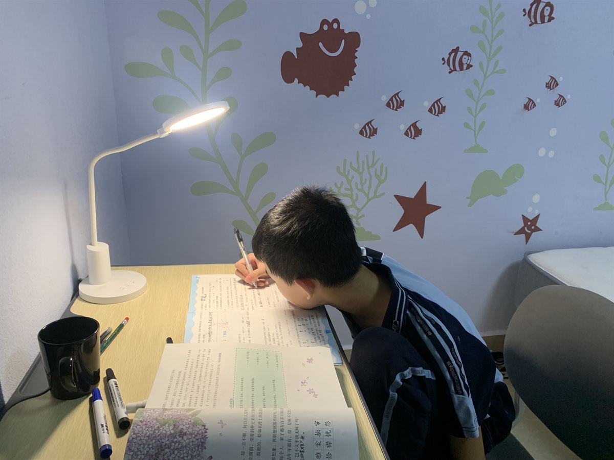 台灯下写作业
